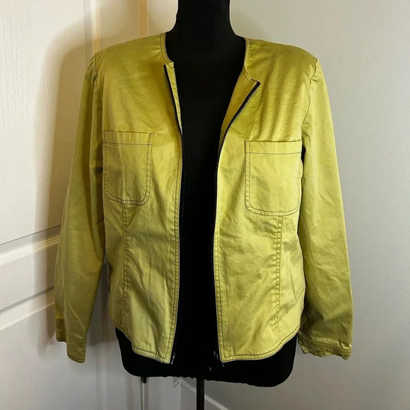 Maggy London Cotton Lined Celery Green Zip Front Pocket Waist Length Coat Sz 12‎ - Picture 4 of 7